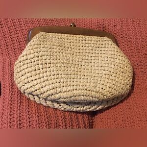 Vintage Handbag Purse Snap Closure Beige Clutch